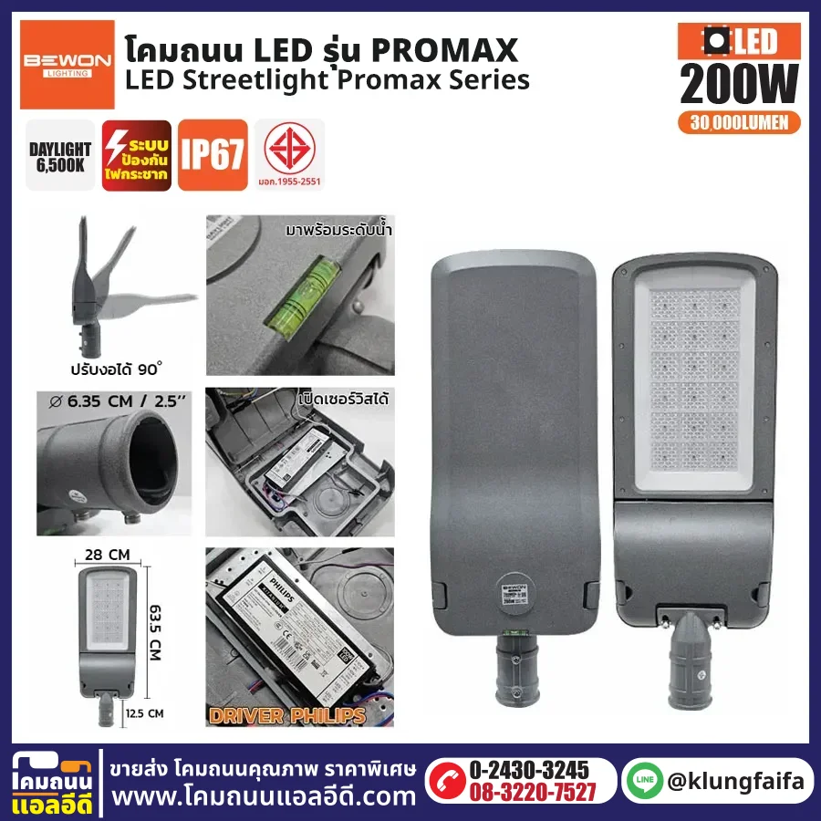 BEWON : โคมไฟถนน LED รุ่น Promax 200W