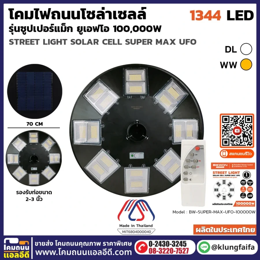 BEWON : โคมถนนโซล่าเซลล์ รุ่นซูปเปอร์ UFO 100,000W