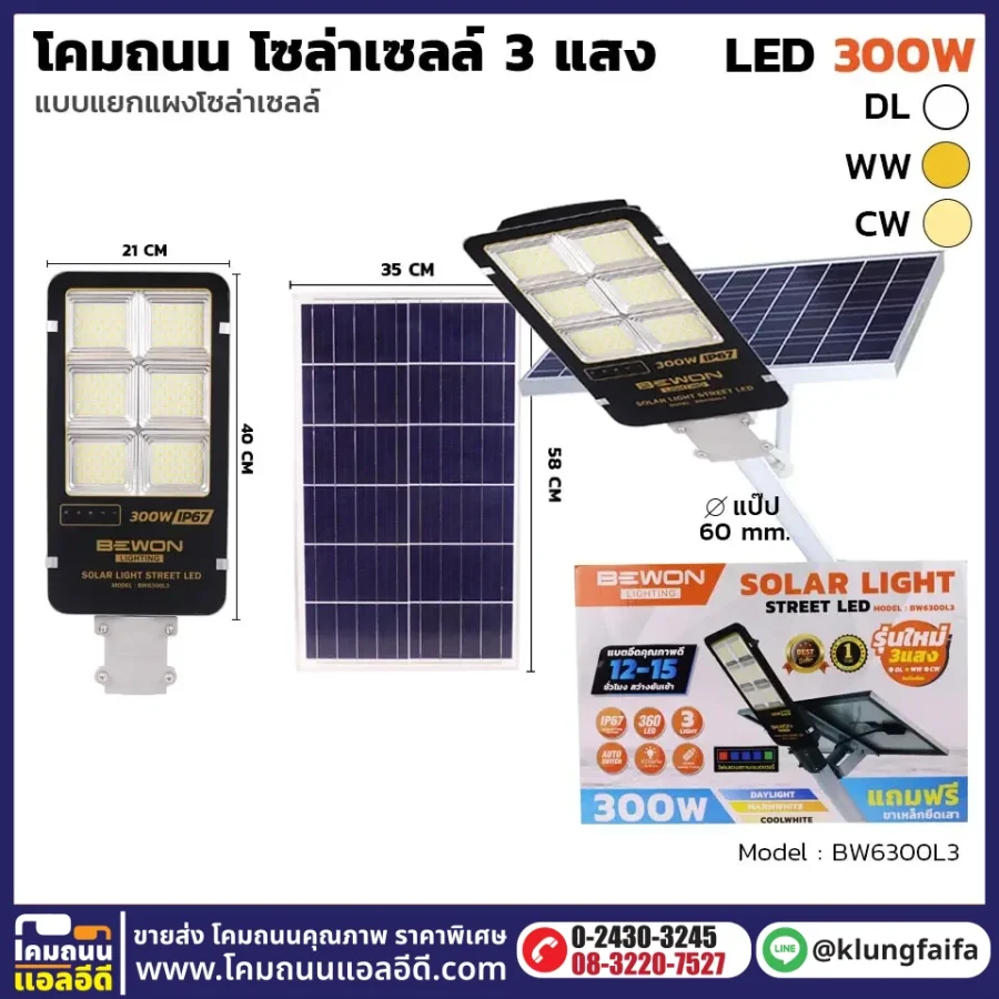 BEWON : โคมถนนโซล่าเซลล์แผงแยก 300W